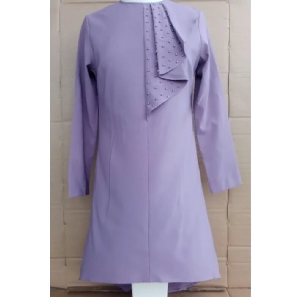 Rabeysa Lavender / Mauve Beaded Neckline Soft Stretchy chiffon Look Dress
